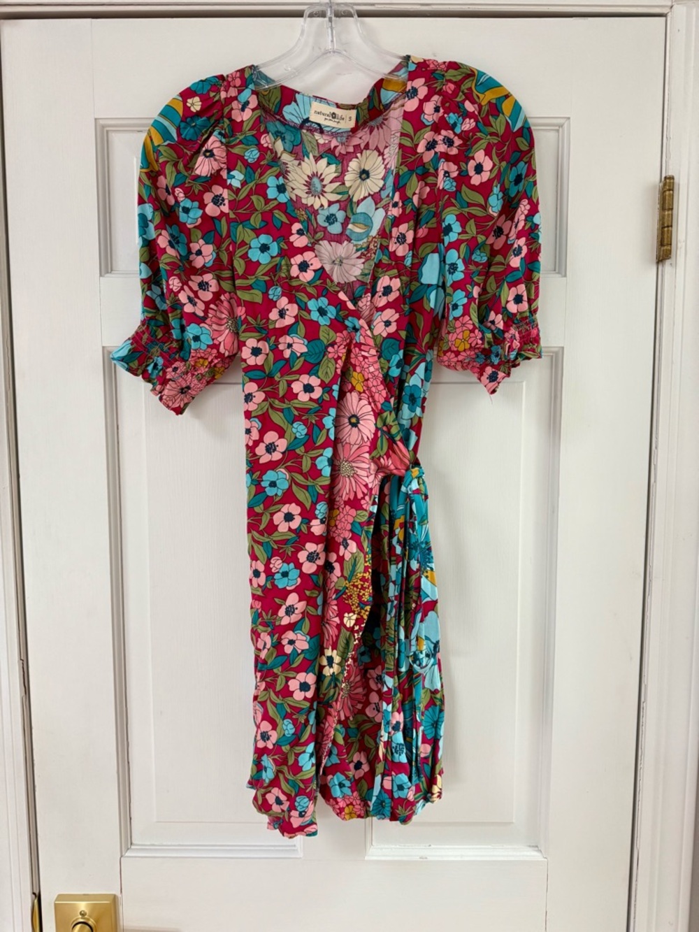 Natural Life Bright Floral Wrap Dress in Pink & Turquoise